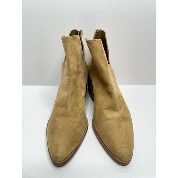 BP Boots Womens Taupe Block Heel Size 9.5 Cut Out Western Ankle Zip Almond Toe - Picture 5 of 10